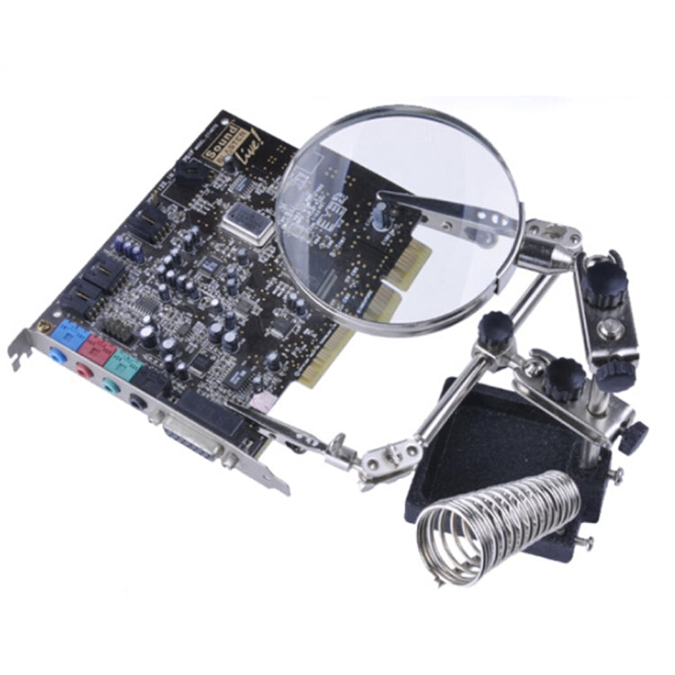 90mm Diameter 5X Multifunction Spring Iron Stand with Magnifying Glass — 5X