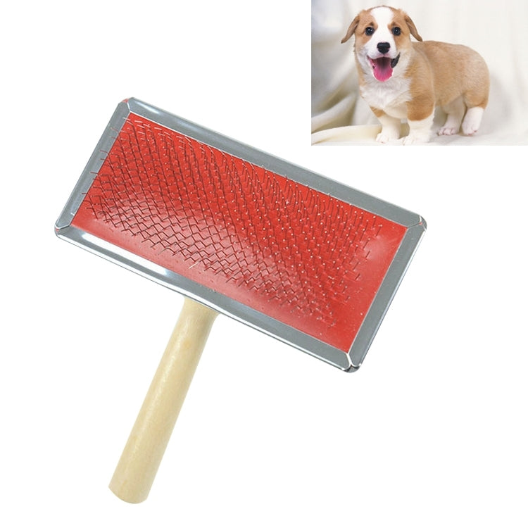Soft Curve Needled Manual Bristles Grooming Cleaning Brush with Wood Handle for Pet, Random Color Delivery, Size: L