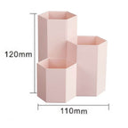 Creative Hexagon Pen Holder Stationery Cosmetics Storage Box — Pink