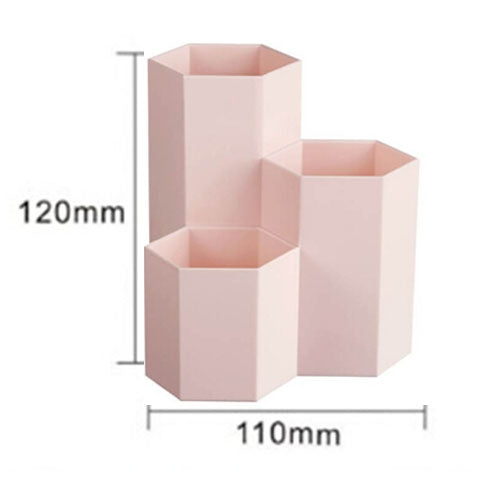 Creative Hexagon Pen Holder Stationery Cosmetics Storage Box — Pink