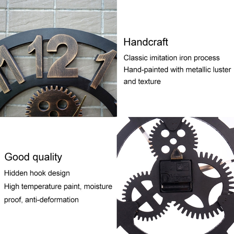 Retro Wooden Round Single-sided Gear Clock Number Wall Clock, Diameter: 40cm