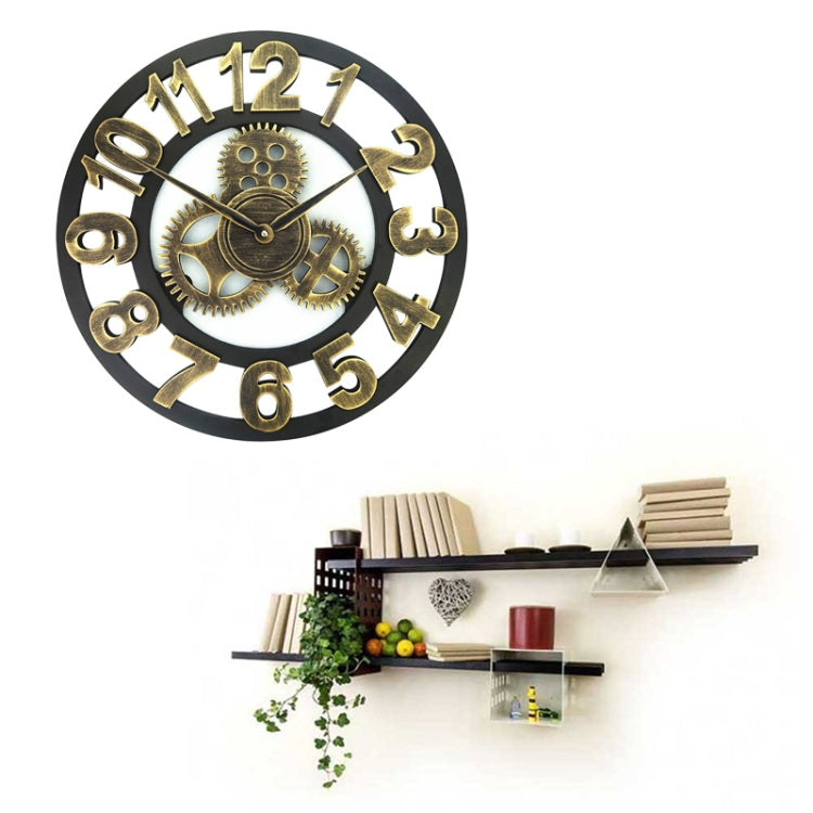 Retro Wooden Round Single-sided Gear Clock Number Wall Clock, Diameter: 40cm