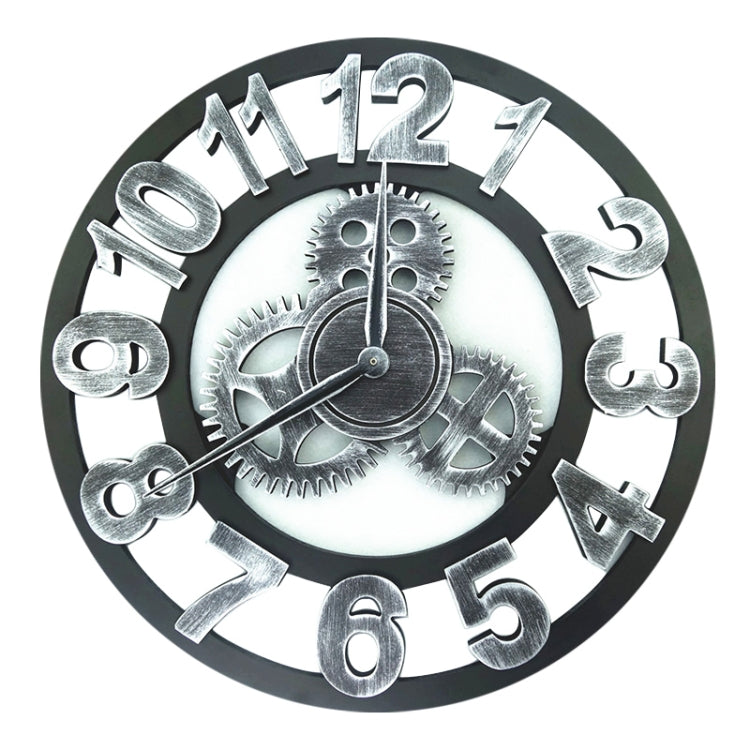 Retro Wooden Round Single-sided Gear Clock Number Wall Clock, Diameter: 40cm