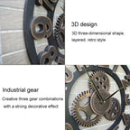 Retro Wooden Round Single-sided Gear Clock Number Wall Clock, Diameter: 58cm