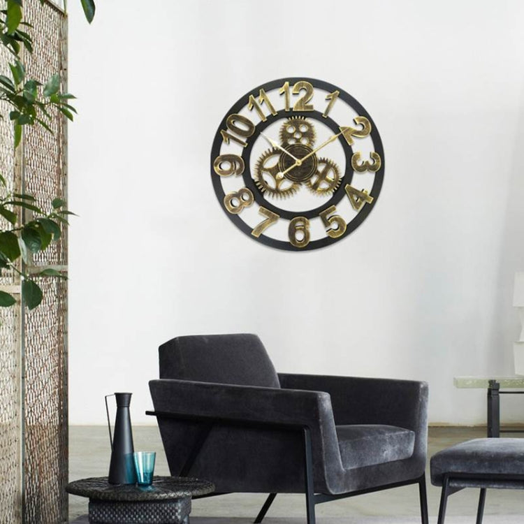 Retro Wooden Round Single-sided Gear Clock Number Wall Clock, Diameter: 58cm