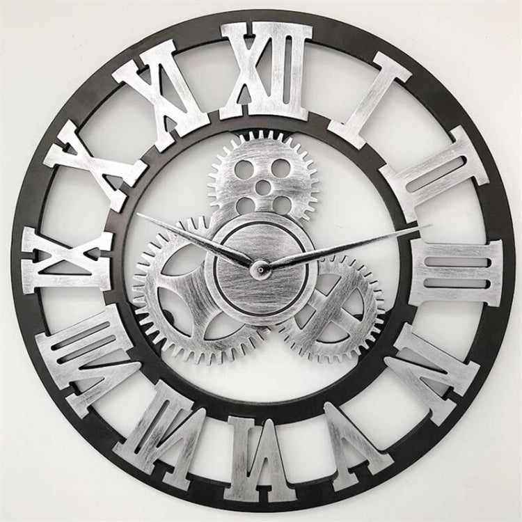 Retro Wooden Round Single-sided Gear Clock Rome Number Wall Clock, Diameter: 58cm