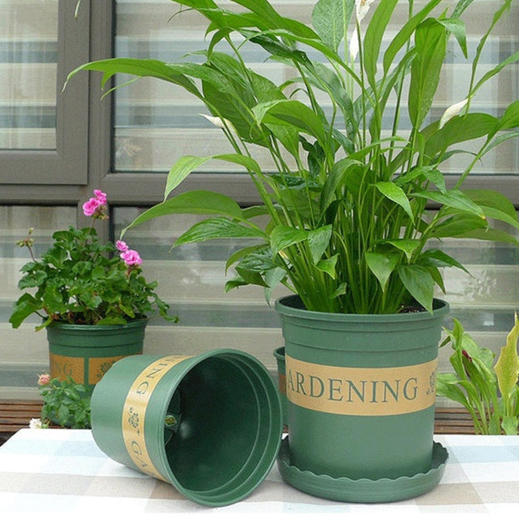 Flower Pots Plant Nursery Pots Plastic Pots Creative Gallons Pots with Tray, Size:12*16*12cm, Random Text Background Color Delivery