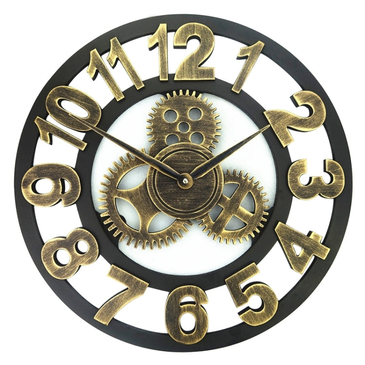 Retro Wooden Round Single-sided Gear Clock Arabic Number Wall Clock, Diameter: 30cm
