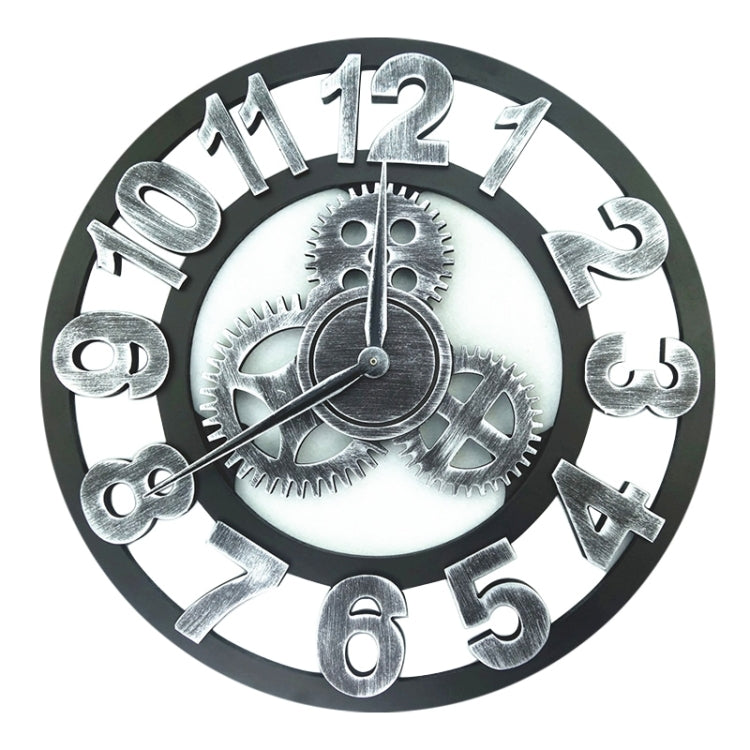 Retro Wooden Round Single-sided Gear Clock Arabic Number Wall Clock, Diameter: 30cm