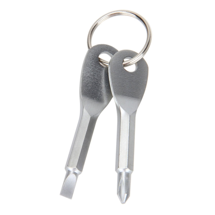 Outdoor Portable 2 in 1 Slotted + Cross Screwdriver Set Tool with Keyring