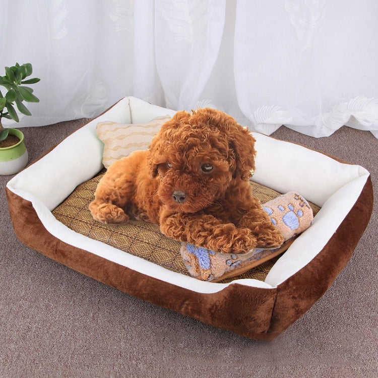 Dog Bone Pattern Big Soft Warm Kennel Pet Dog Cat Mat Blanket, with Rattan Mat & Blanket Size: S, 60×45×15cm