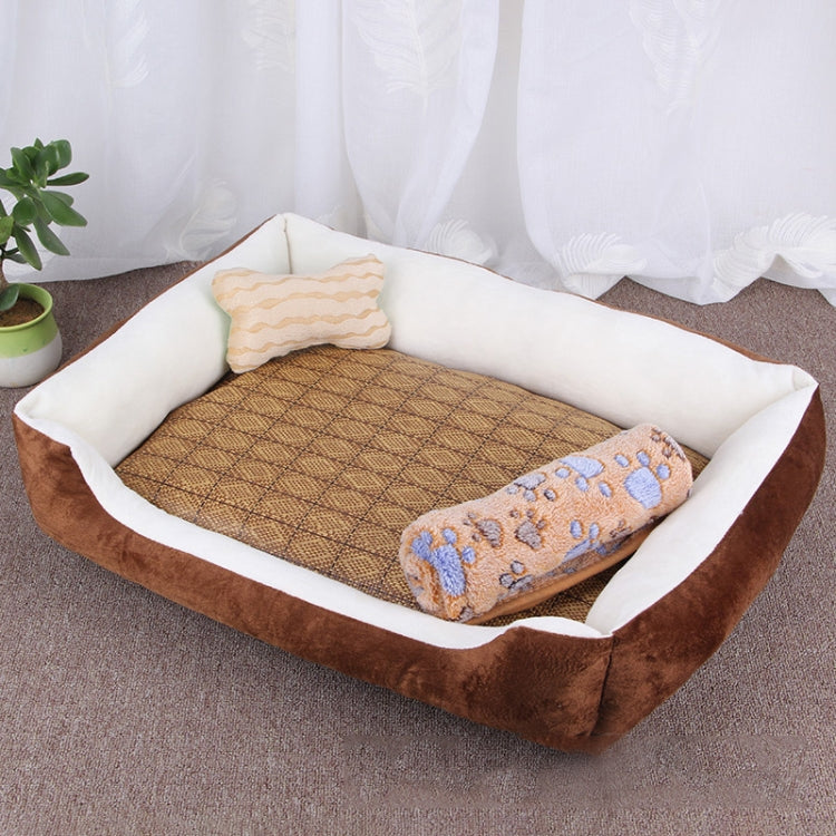 Dog Bone Pattern Big Soft Warm Kennel Pet Dog Cat Mat Blanket, with Rattan Mat & Blanket Size: S, 60×45×15cm