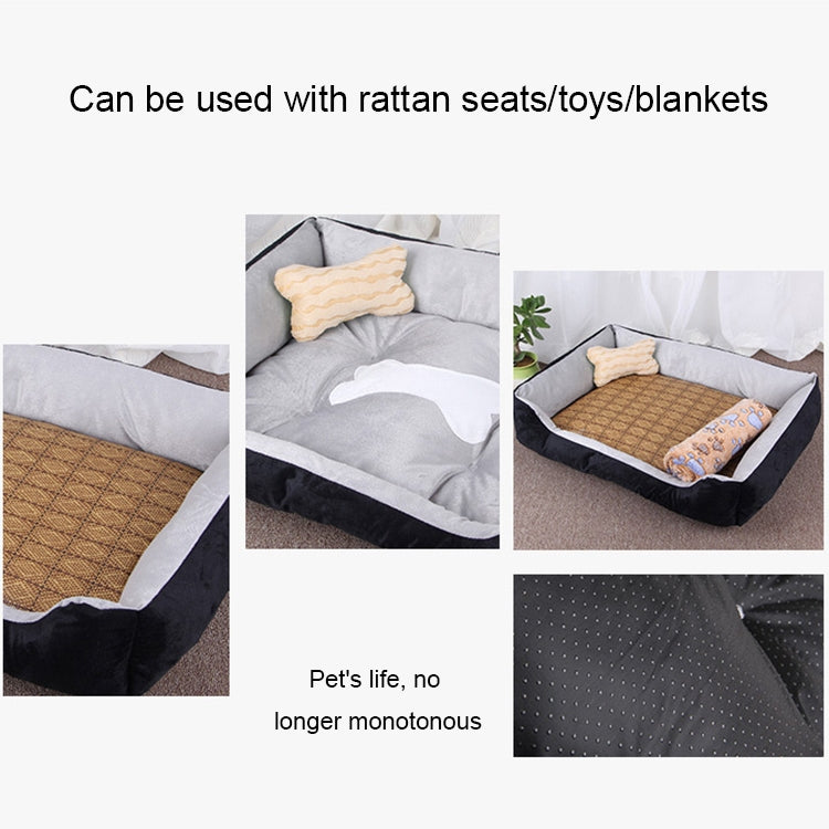 Dog Bone Pattern Big Soft Warm Kennel Pet Dog Cat Mat Blanket, with Rattan Mat & Blanket Size: S, 60×45×15cm