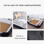Dog Bone Pattern Big Soft Warm Kennel Pet Dog Cat Mat Blanket, with Rattan Mat & Blanket Size: S, 60×45×15cm