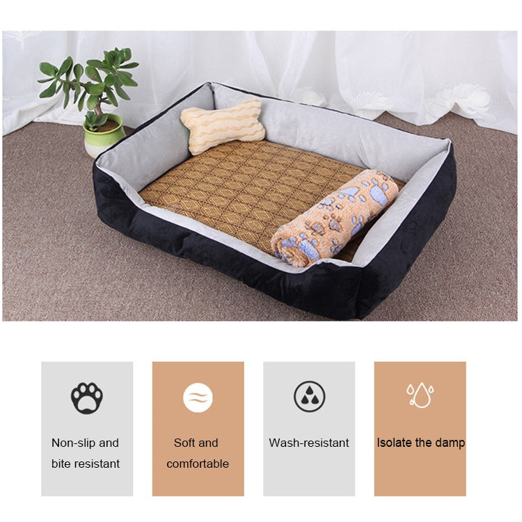 Dog Bone Pattern Big Soft Warm Kennel Pet Dog Cat Mat Blanket, with Rattan Mat & Blanket Size: S, 60×45×15cm
