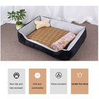 Dog Bone Pattern Big Soft Warm Kennel Pet Dog Cat Mat Blanket, with Rattan Mat & Blanket Size: S, 60×45×15cm