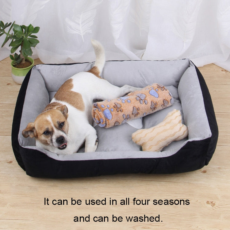 Dog Bone Pattern Big Soft Warm Kennel Pet Dog Cat Mat Blanket, with Rattan Mat & Blanket Size: S, 60×45×15cm