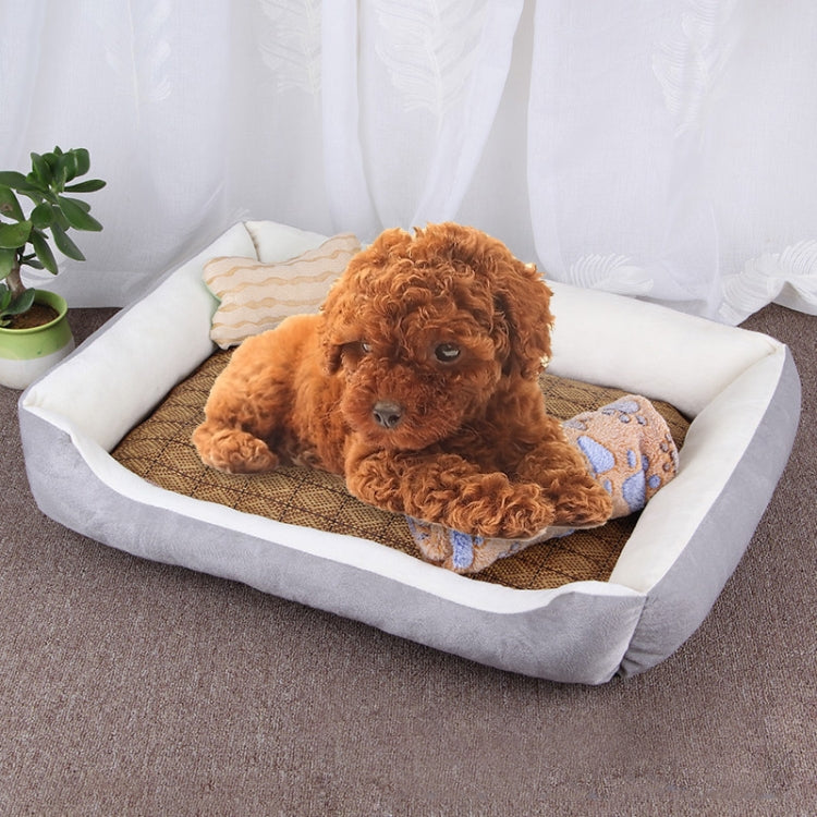 Dog Bone Pattern Big Soft Warm Kennel Pet Dog Cat Mat Blanket, with Rattan Mat & Blanket Size: L, 80×60×15cm — view 10