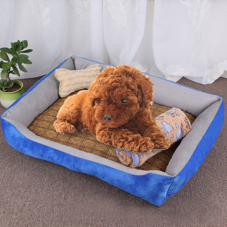 Dog Bone Pattern Big Soft Warm Kennel Pet Dog Cat Mat Blanket, with Rattan Mat & Blanket Size: L, 80×60×15cm — view 11