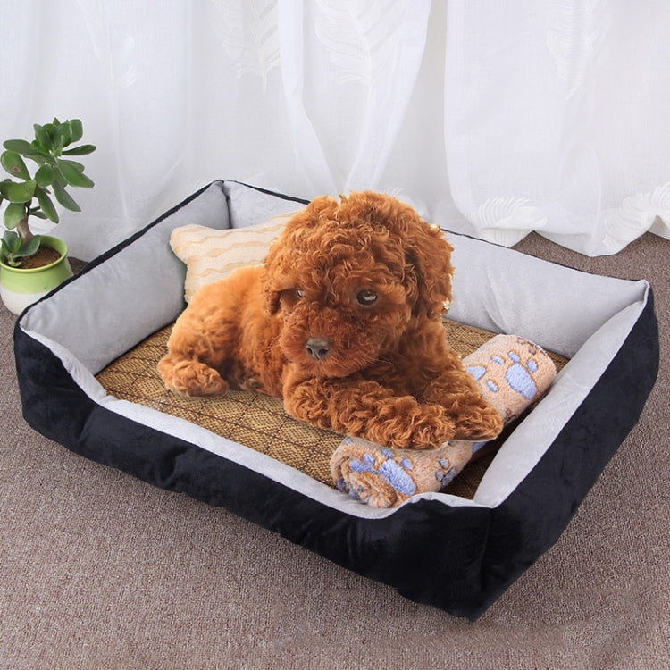 Dog Bone Pattern Big Soft Warm Kennel Pet Dog Cat Mat Blanket, with Rattan Mat & Blanket Size: M, 70×50×15cm