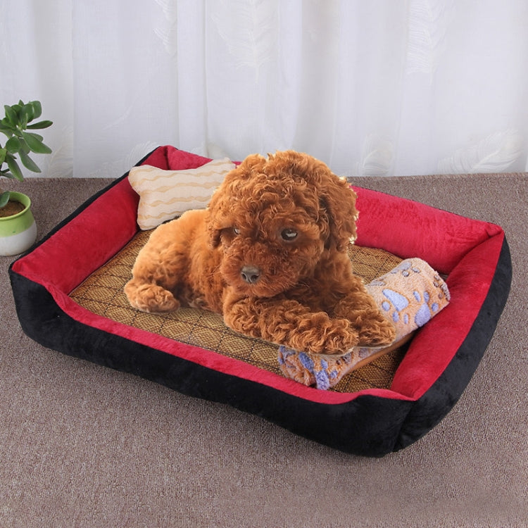Dog Bone Pattern Big Soft Warm Kennel Pet Dog Cat Mat Blanket, with Rattan Mat & Blanket Size: M, 70×50×15cm — view 9
