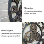 Retro Wooden Round Single-sided Gear Clock Arabic Number Wall Clock, Diameter: 70cm — Gold