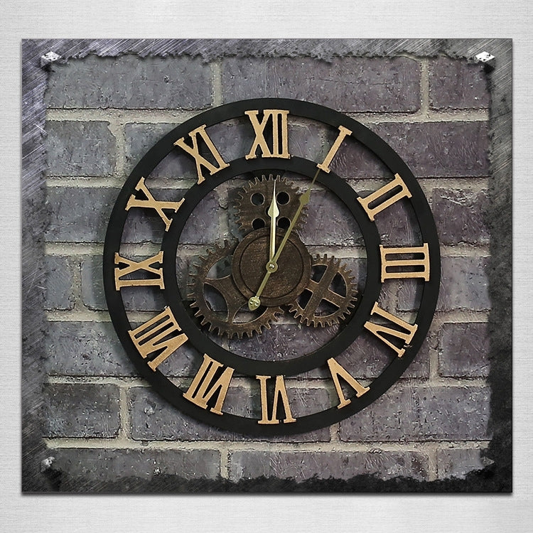 Originality American Industrial Style Wood Vintage Old Gear Wall Clock, Diameter: 50cm, Rome Number 50cm