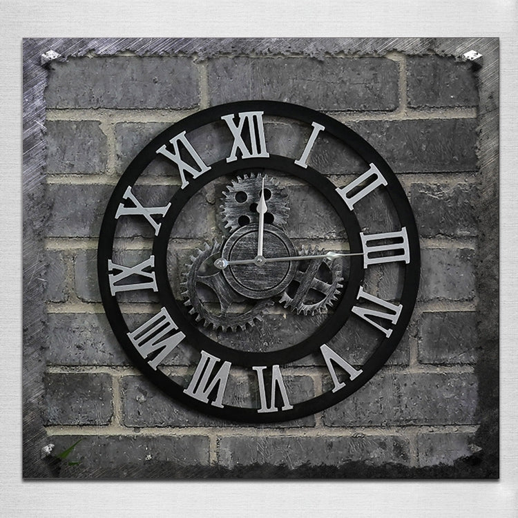 Originality American Industrial Style Wood Vintage Old Gear Wall Clock, Diameter: 50cm, Rome Number 50cm