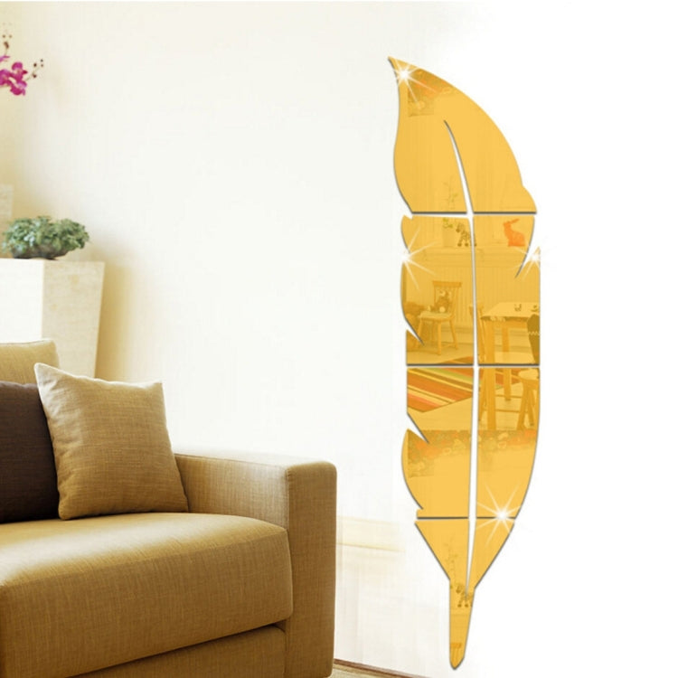 DIY Feather Style Acrylic Mirror Wall Stickers Home Room Mural Decoration Art Wall Sticker, Size: 30*120cm — Gold