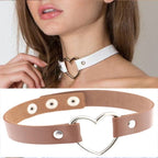 Japanese Harajuku PU Leather Heart Shape Punk Collar Fashion Female Choker Necklace, Random Color Delivery