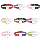 Japanese Harajuku PU Leather Heart Shape Punk Collar Fashion Female Choker Necklace, Random Color Delivery