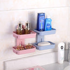 Wall Hanging Traceless Double-deck PP Soap Holder Bathroom Storage Shelf