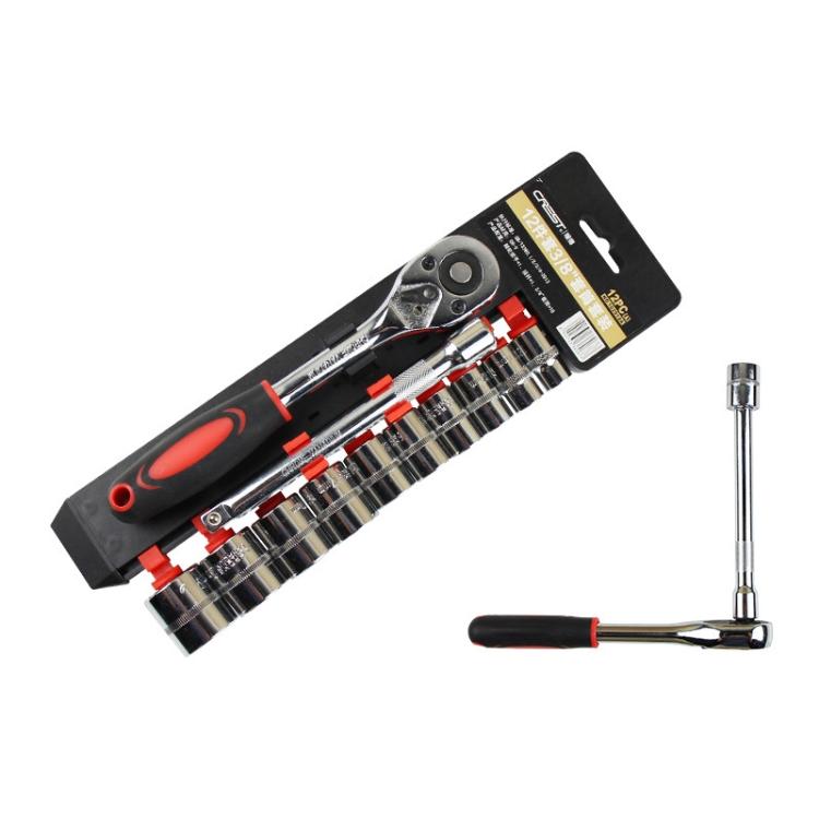 12 in 1 3/8 Interface Ratchet Wrench Set Car Repair Combination Hardware Toolbox