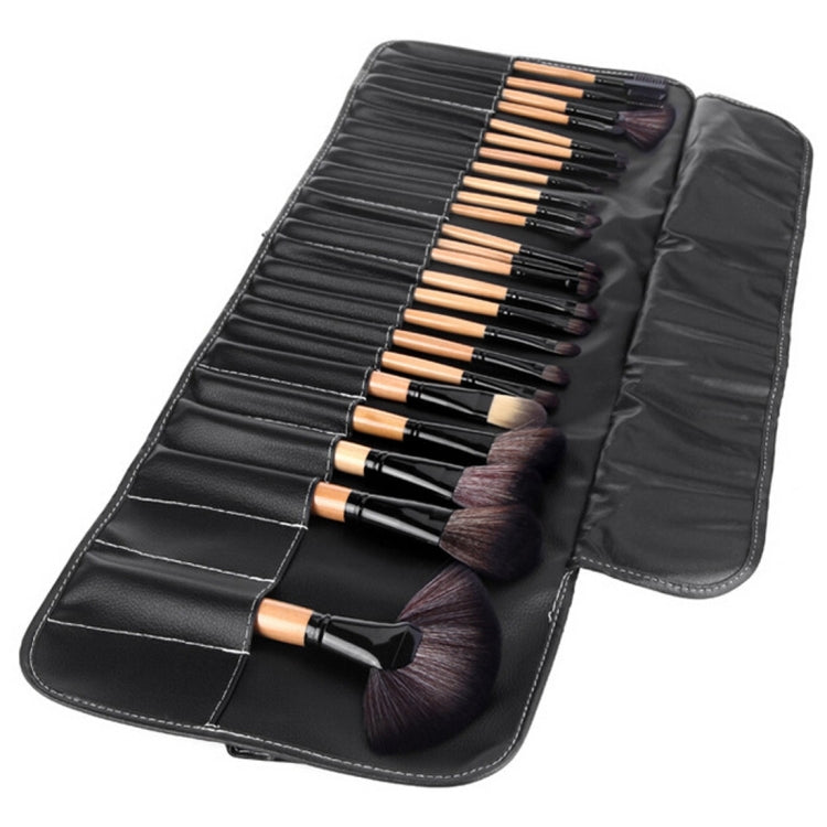 Wood Color Handle Makeup Brush Set Beauty Kit + PU Leather Carrying Case, 32 PCS