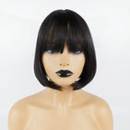 Neat Bang Bobo Short Straight Hair Wig Chemical Fiber Hair Headgear for Women