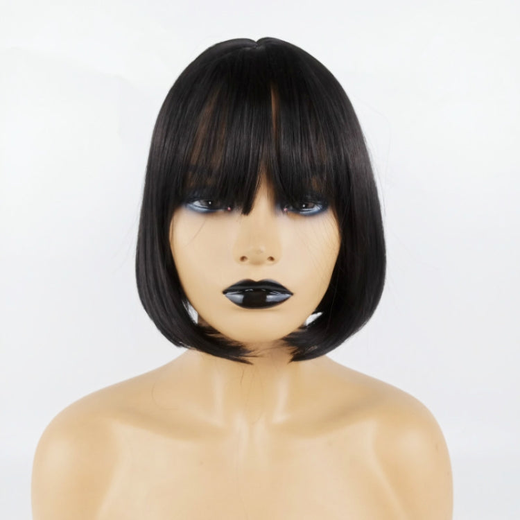 Neat Bang Bobo Short Straight Hair Wig Chemical Fiber Hair Headgear for Women