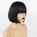 Neat Bang Bobo Short Straight Hair Wig Chemical Fiber Hair Headgear for Women