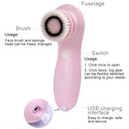 USB Charging Electronic Cleaning Face Beauty Instrument Pores Nose Blackhead Facial Cleansing Brush, 3 in 1