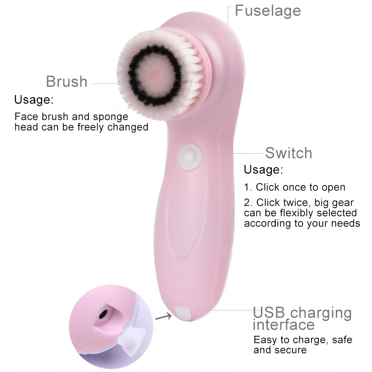 USB Charging Electronic Cleaning Face Beauty Instrument Pores Nose Blackhead Facial Cleansing Brush, 3 in 1