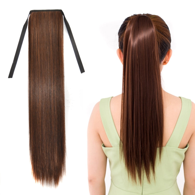 Natural Long Straight Hair Ponytail Bandage-style Wig Ponytail for Women，Length: 60cm — Marron