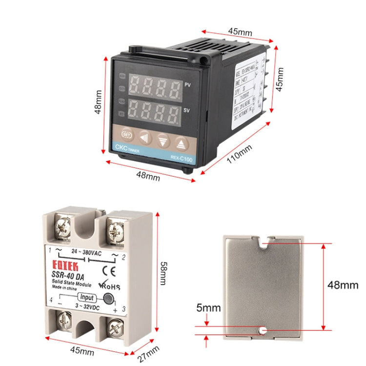 REX-C100 Thermostat + Thermocouple + SSR-80 DA Solid State Module Intelligent Temperature Control Kit