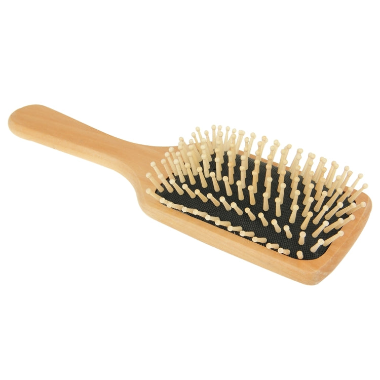 Natural Wooden Massage Hair Comb with Rubber Base & Wooden Brush, Size: Large — Black