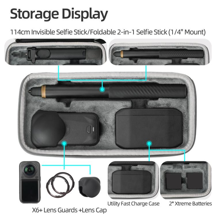 For Insta360 X6 Sunnylife Portable Carrying Protective Bag Essentials Bundle Case — view 3