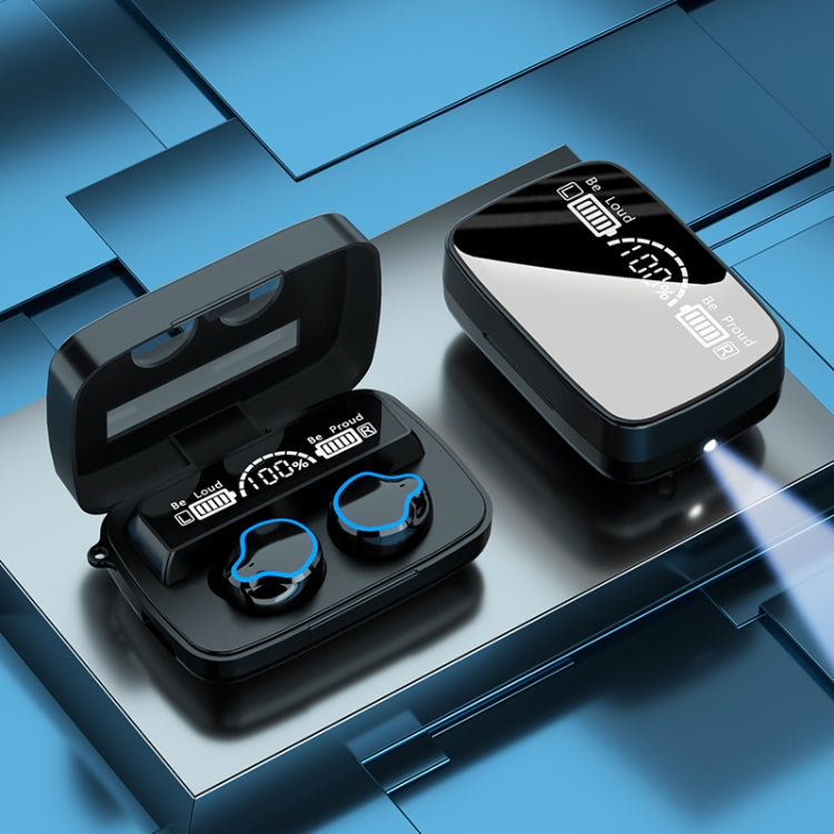 M9 Bluetooth 5.1 TWS Mirror Digital Display Wireless Bluetooth Earphone with Charging Box Flashlight, Support Touch & Siri & Battery Display