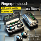 R11 Mirror LED Light + Digital Display Noise Reduction Bluetooth Earphone — R11 (White)