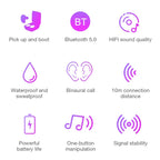 DT-5 IPX Waterproof Bluetooth 5.0 Wireless Bluetooth Earphone with Magnetic Charging Box, Support Call & Power Bank Function — Pink