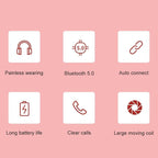 Y08 Hifi Sound Quality Macaron Bluetooth Headset, Supports Calling & TF Card & 3.5mm AUX — Pink