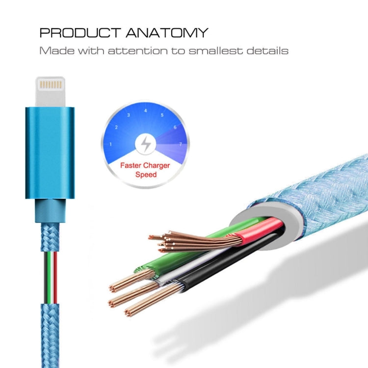 3m 3A Woven Style Metal Head 8 Pin to USB Data / Charger Cable — view 4