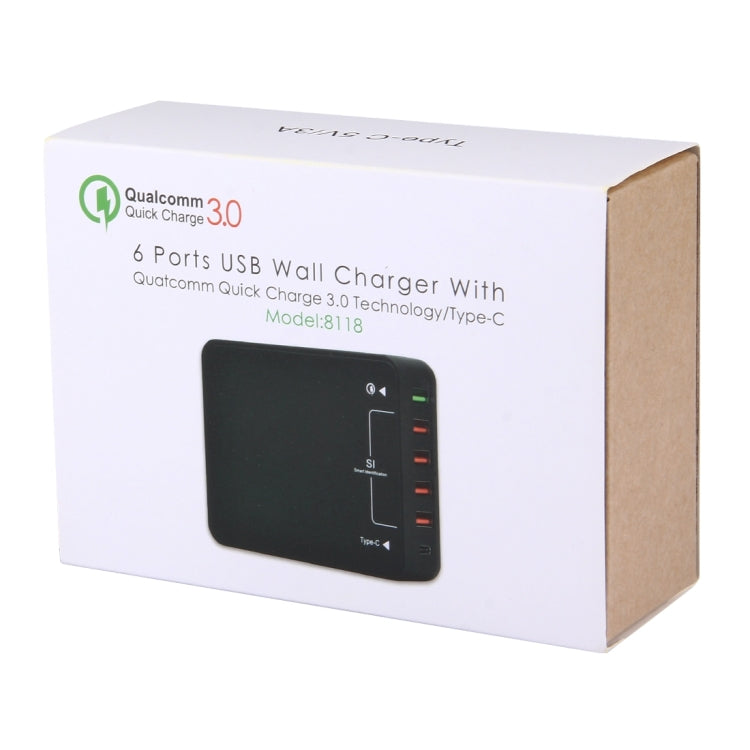 Q8118 1 Quick Charge 3.0 + 4 Smart Identification USB + 1 USB-C / Type-C 3.1 Desktop USB Charger — view 9