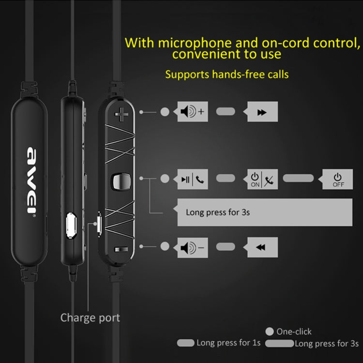 AWEI A921BL Wireless Sport Magnetic Bluetooth Earphone with Wire Control + Mic — view 14